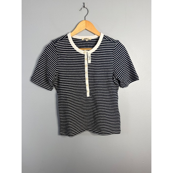 Madewell Striped Elbow-Sleeve Henley Tee Midnight Navy Small NWT - Picture 4 of 10